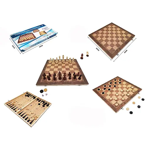 Шахматы деревянные W6648, 44-44см, 3в1(шашки, шахматы, нарды), в коробке (6903317512263) - фото 2