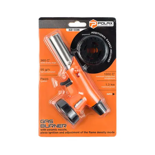 Газовий пальник з перемикачем режимів горіння, керамічним покриттям сопла та п'єзопідпалом Polax 1,3 kW, 1300 °C, 360 ° (32-036) - фото 16
