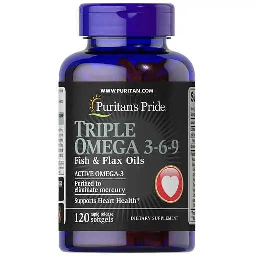 Жирные кислоты Puritan's Pride Triple Omega 3-6-9 Fish Flax Oils, 120 капсул