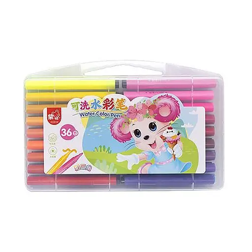 Набор фломастерів "Water color pen" 36 кольорів Bambi 204-36 у пластикому боксі Рожевий - фото 1