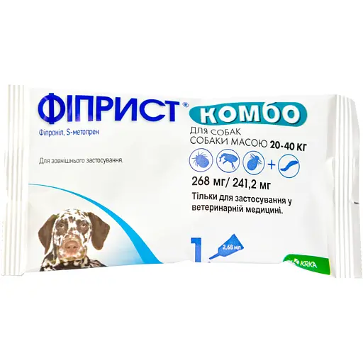 Краплі від бліх, вошей, волосоїдів та кліщів KRKA Фіпріст Комбо для собак з масою тіла 20-40 кг 1 піпетка - фото 1