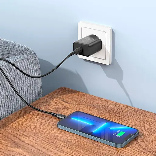 Адаптер мережевий BOROFONE Power single port charger BA71A 1Type-C 20W чорний - фото 9