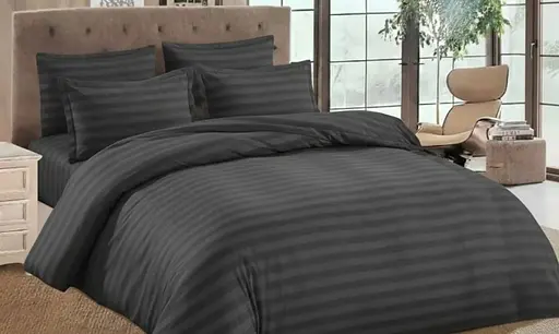 Постельное белье черная для двуспальной кровати комплект из пододеяльника простынь и двух наволочек - фото 1