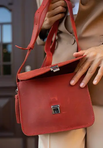 Кожаная женская бохо-сумка Лилу Коралова - фото 9