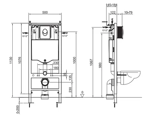 Інсталяція для унітазу Koer KT-0407 500x126x1150mm, без панелі змиву KR5341 - фото 5