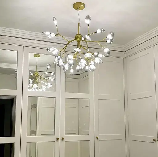 Подвесная люстра на 36 ламп с лепестками в золотистом корпусе Line.F Цвет плафона Прозрачный - фото 6