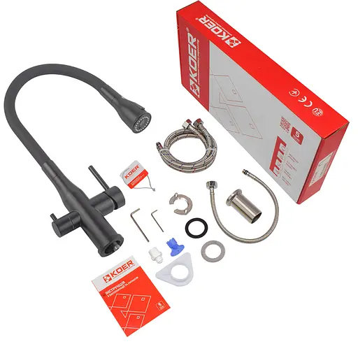 Змішувач для кухні на дві води Koer KI-72024-05 KR5012 Чорний матовий - фото 3