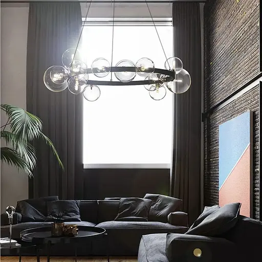 Кільцева чорна люстра з 14 прозорими плафонами Ø 75 см | Line F | Арт. BM62/14 BK+CL - фото 1