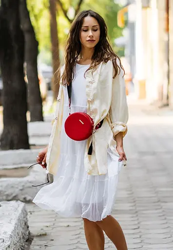 Кругла жіноча шкіряна сумочка Tablet червона - фото 8