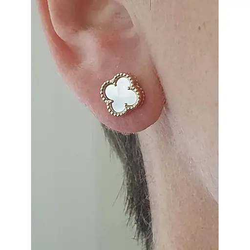 Золоті сережки-пуссети Платон Конюшина з перламутром. 1С127/68Б - фото 2