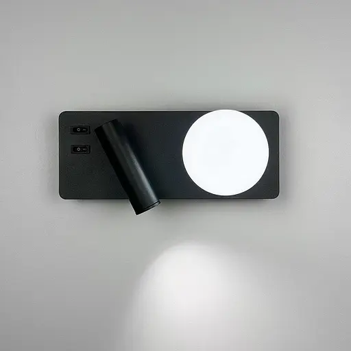 Чорне бра на 2 вимикачі із білим плафоном та спотом Арт. B 89/2 ВK Line F - фото 1