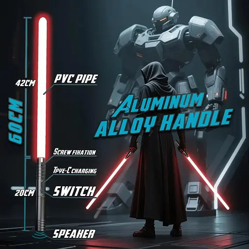 Дитячий світловий меч MOZC, 15 кольорів з 4 режимами та аудіо, USB-C - фото 4