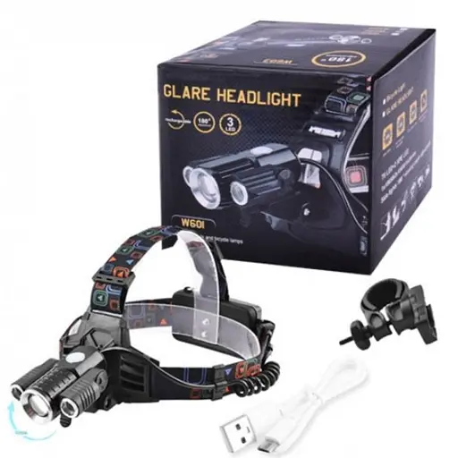 Ліхтар з кріпленням на голову POLICE W602-T6+2XPE (4реж.) з велокр. (2х18650) Чорний - фото 3