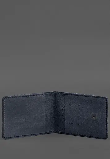 Кожаная обложка для удостоверения участника боевых действий (УБД) с карманом для жетона темно-синяя - фото 3