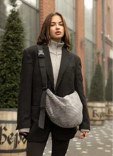 Женская сумка Sambag HOBO Bag-glove тканевая графитовая 50×28×5 см (53400809) - фото 5