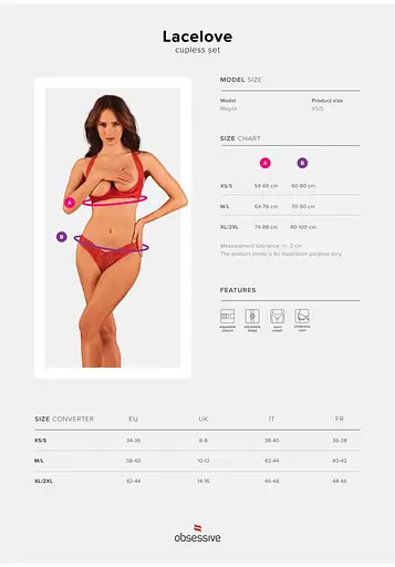 Комплект білизни Obsessive Lacelove XL/XXL червоний - фото 9