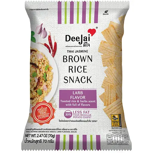 Снеки Deejai Thai Jasmine Brown Rice Snack из коричневого риса со вкусом баранины 70 г