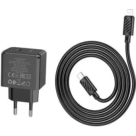 Сетевое зарядное устройство Hoco CS13A Ocean single port PD20W charger set(C to iP) черный - фото 1