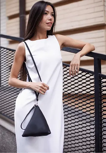 Шкіряна жіноча сумка-косметичка Піраміда чорна - фото 8