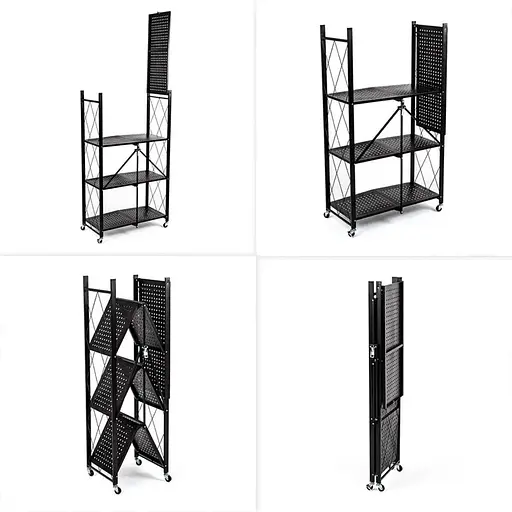 Стелаж Wall Sticker SW-00002098 мобільний чотириярусний універсальний розкладний з нержавіючої сталі 126х72х34 см чорний - фото 3