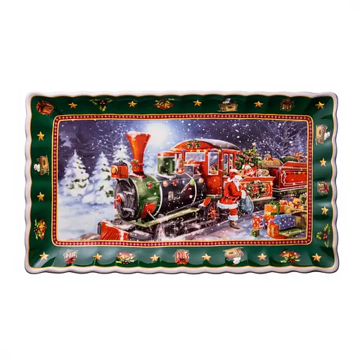 Блюдо сервірувальне новорічне для закусок Santa 30.5 × 17.5 × 2.5 см порцелянове Yiwu HP-SDHK-22