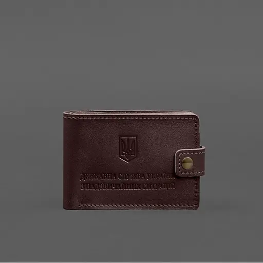 Кожаная обложка-портмоне на удостоверение ГСЧС бордовая - фото 7