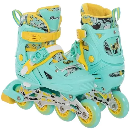 Ролики Banwei із захистом і переднім світловим колесом 30202-М розмір 35-38 бірюзові