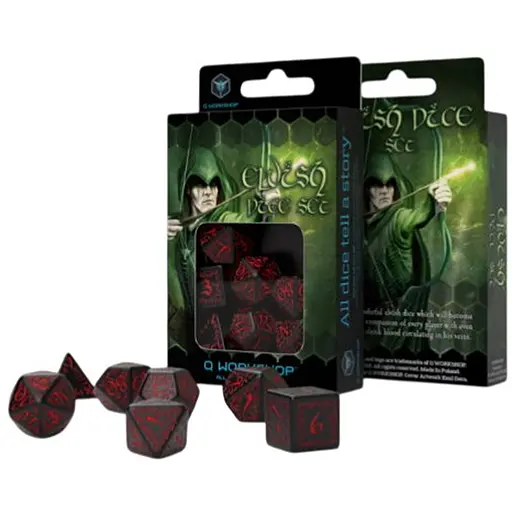 Набір кубиків Elvish Black & red Dice Set , 7 шт. (SELV06) - фото 1