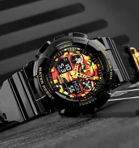 Годинник чоловічий наручний Skmei 1832 (Чорний з золотом та червоним) - фото 2