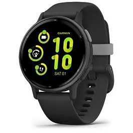 Смарт-годинник Garmin Vivoactive 5 з сланцевим алюмінієвим безелем та силіконовим чорним ремінцем - фото 1