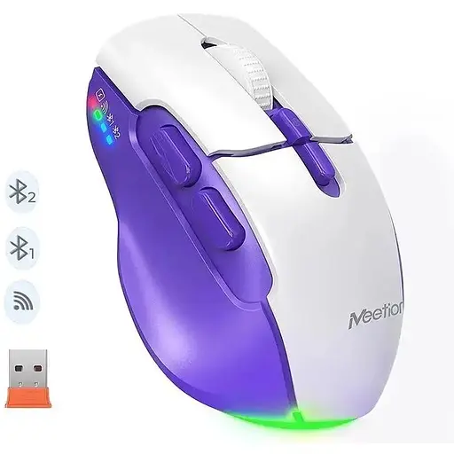 Комп'ютерна миша BTM001 RGB підсвічування 2400 DPI 7 кнопок USB 2.4G бездротова ігрова White-purple - фото 3