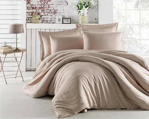 Постільна білизна Charlotte Cappucino Сатин-Stripe / простирадло на резинці 180x200см Cotton Shine pbe0052114 - фото 1