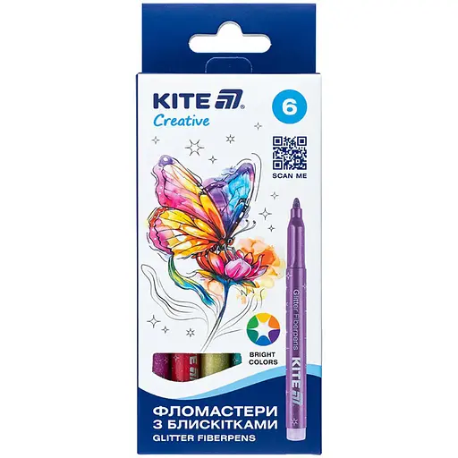 Фломастери з блискітками Kite Creative 6 кольорів (K-1147)