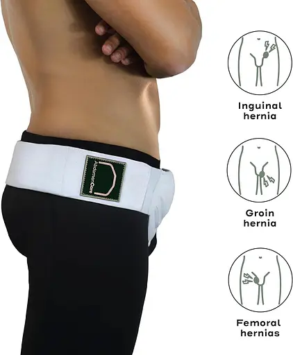 AbdomenCare Бандаж пахової грижі для чоловіків і жінок для гриж з лівої або правої сторони I 2 прямі компресійні прокладки - фото 2