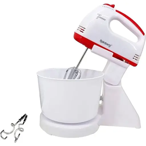 Стационарный электрический миксер с чашей Rainberg RB-1005 500W с насадками для замешивания крутого теста - фото 1