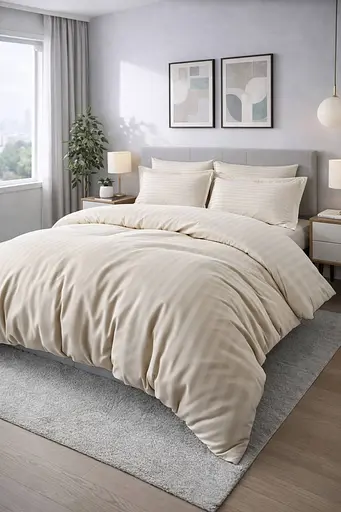 Комплект постельного белья евро 200х220 сатин кремовый TC303376200 - фото 1