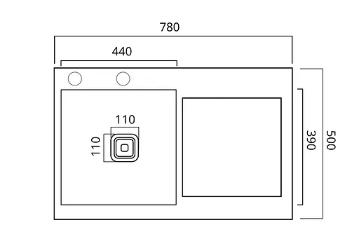 Кухонная мойка 78x50С L нержавейка Platinum Handmade (углубленная полка, 3.0/1.0 мм), Нержавеющая сталь - фото 2