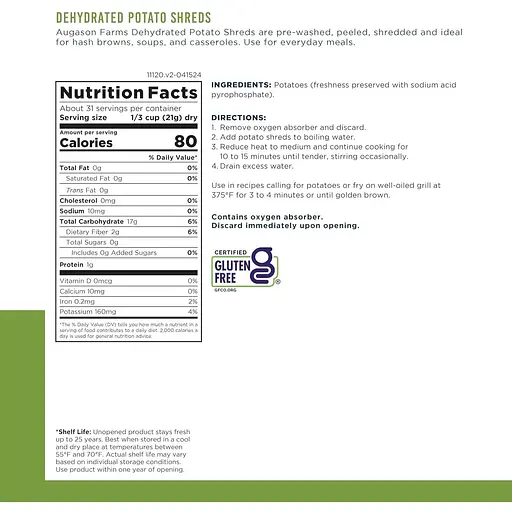 Сублімована картопля Augason Farms з великим терміном придатності 25 років 21 порція - фото 4