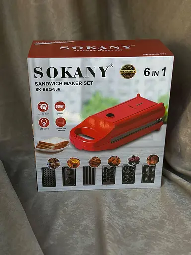 Мультимейкер 6в1 Sokany SK-BBQ-836 двосторонній пекар з антипригарним покриттям 700Вт Червоний - фото 9
