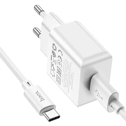 Блок питания сетевой Hoco C106A Leisure + Type-C single port charger 1USB 10.5W белый - фото 5