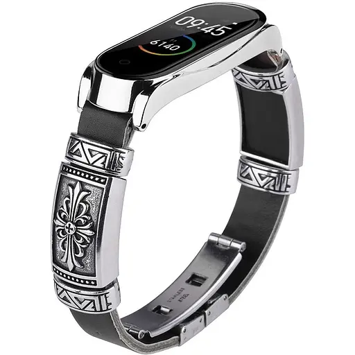 Ремінець вінтажний Carprie для фітнес-браслета Xiaomi Mi Band 7 Type B Black silver