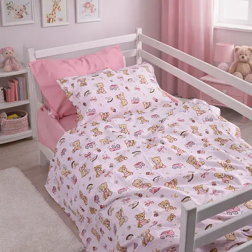Комплект постільної білизни MirSon Ranforce Elite Little Teddy pink 110x140 см (2200012567883) - фото 1