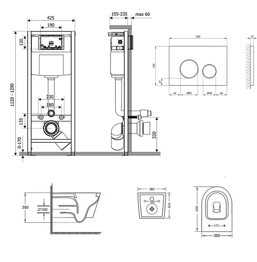 Набір Q-tap Nest 4 в 1 підвісний унітаз Jay Ultra Quiet 485x360x320 + комплект інсталяції QT07335177W45137 - фото 2