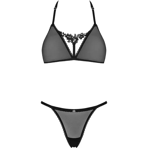 Напівпрозорий комплект Obsessive Celia Noir 2-pcs set XS/S, бюстгальтер, стрінги - фото 3