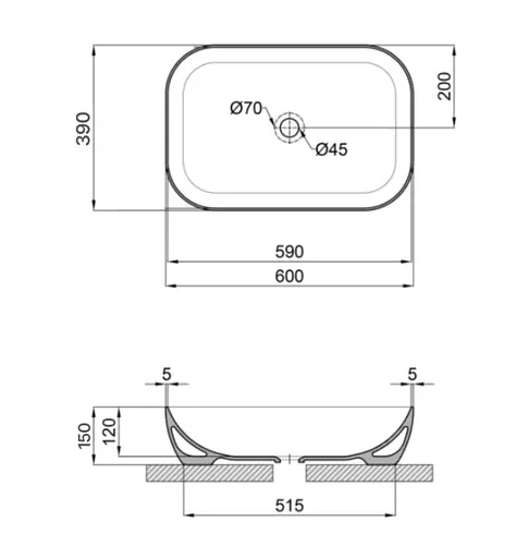 Раковина накладна Qtap Robin 600x390x150 мм, Matt Black, прямокутна, без донного клапана QT132143PMBMBN - фото 5