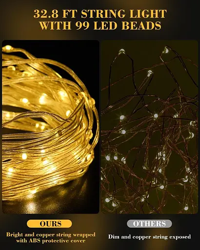 Струнний світильник VLU для кемпінгу, світлодіодний, 32,8 футів, водонепроникний, тепле світло, в приміщенні, XST-M01 - фото 4