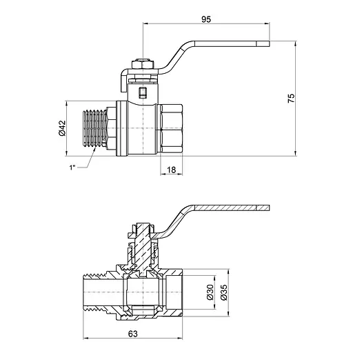 Кран шаровый SD Plus 1" ВН для воды (рычаг) SD605W25 - фото 2
