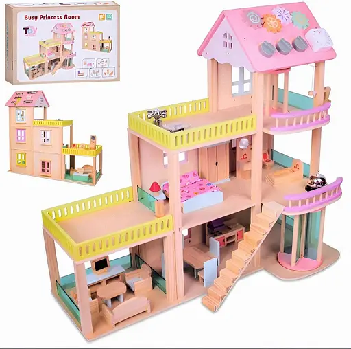 Деревянная развивающая игрушка Домик MD 1370 с мебелью для детей, экологичный игровой набор