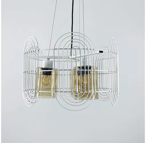 Підвісна люстра у стилі лофт у білому каркасі на 3 лампи Line.F Колір плафона Графітовий - фото 3