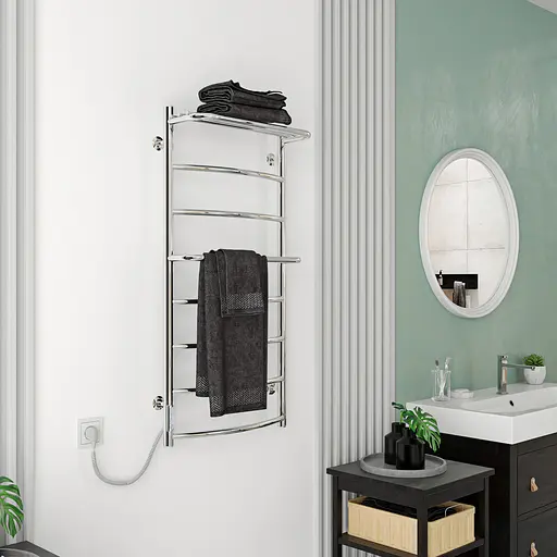 Электрический полотенцесушитель Kosser Каскад с полкой 600x500/5 EL ДКп01EL, Хром, Левое - фото 5